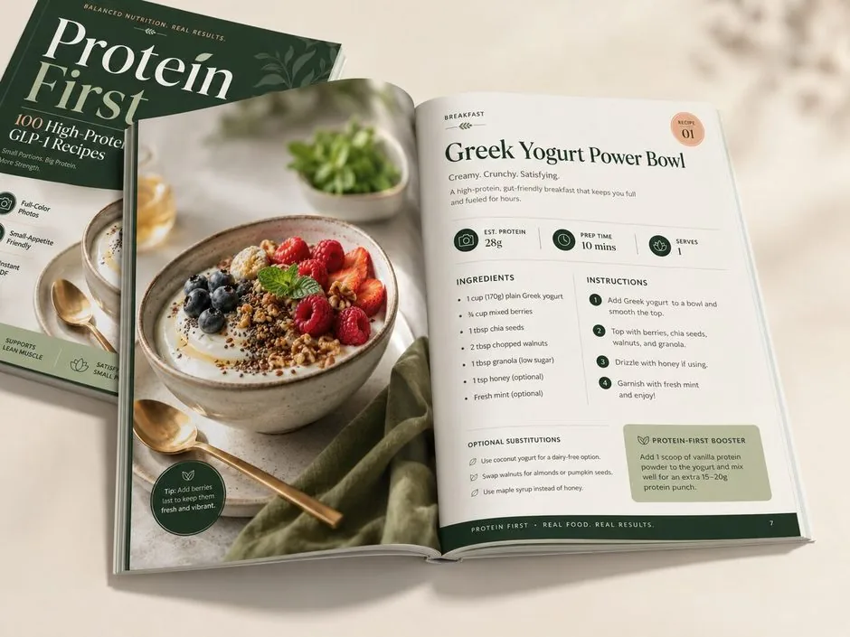 Protein First open to a recipe page